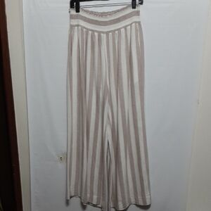 CHARLIR PAIGE Striped High Waist Linen Blend Bohemian Boho Wide-Leg Pants